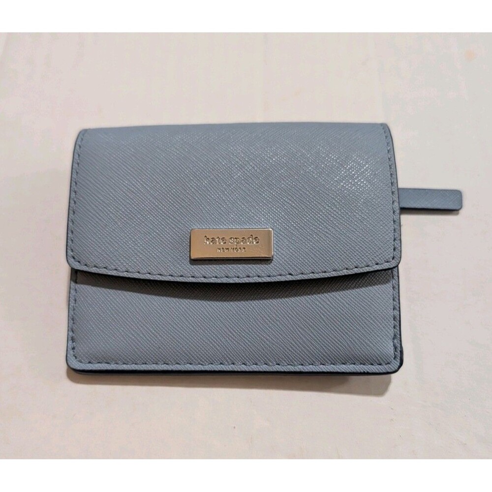 Kate Spade Staci Saffiano Leather Card Case Wallet Blue Dusk ID Window Mini